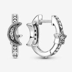 Pandora Crescent Moon & Stars Beaded Hoop Earrings